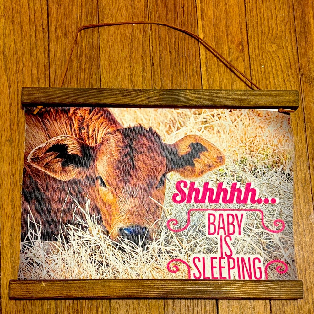 Baby Sleeping Sign with Cow Design